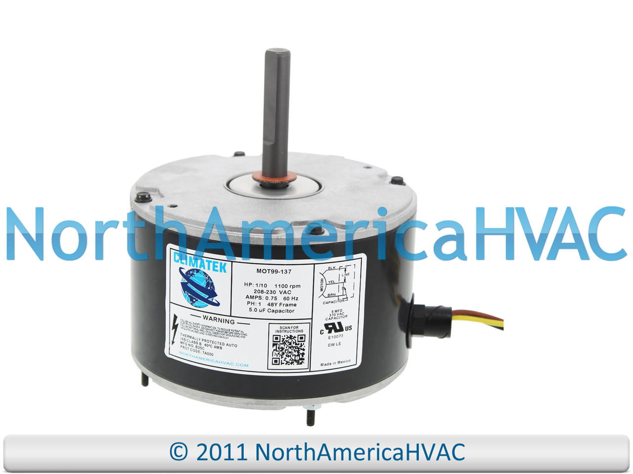 ClimaTek Condenser Fan Motor 1/10HP 1100RPM Fits Zhongshan Broad
